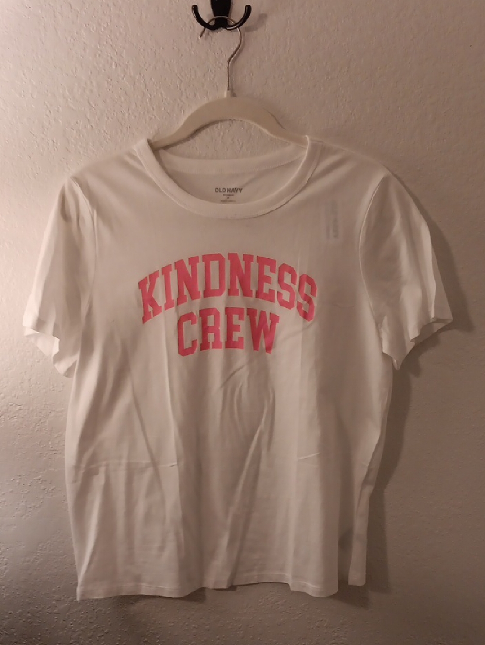 Old Navy White Tee with Pink "Kindness Crew" Graphic
